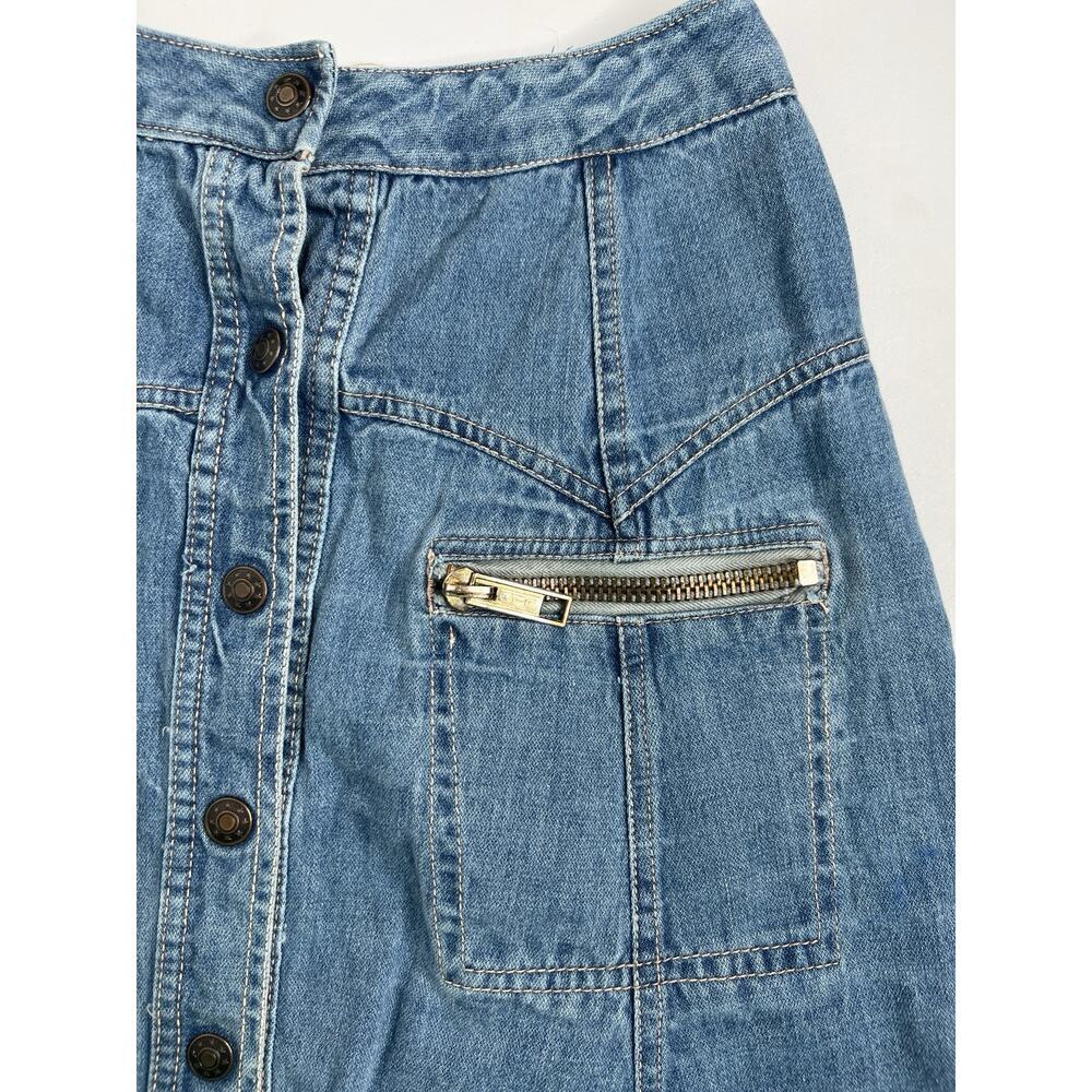 Vintage Snap Button Denim Jean Skirt Zipper Pocket A Line Retro Size 9 - Picture 7 of 7